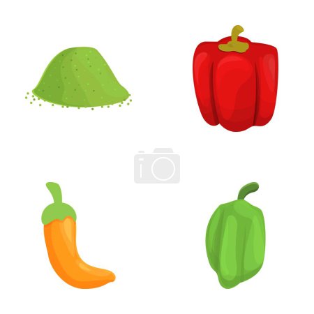 Ilustración de Iconos de pimienta conjunto vector de dibujos animados. Diferente tipo de pimienta en todo color. Alimentos, verduras - Imagen libre de derechos