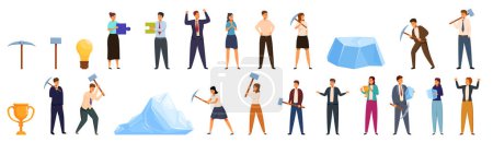 Icebreaker icons set cartoon vector. People team career. Business success