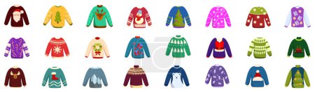 Ugly sweater party icônes set vecteur de dessin animé. Vacances de Noël. Ornement tricoté