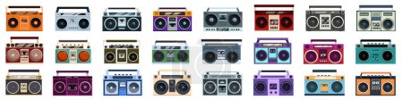 Boombox icons set cartoon vector. Music player cassette. Sound system