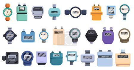 Illustration for Household meters icons set cartoon vector. Software equipment. Electronic indicator - Royalty Free Image