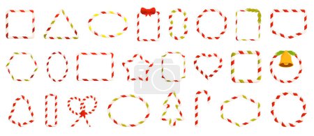 Candy cane frames icons set cartoon vector. Winter holiday. Festive New Year