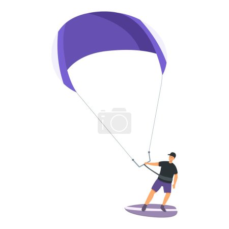 Guy kitesurfing icon cartoon vector. Athletic skill. Extreme board sport