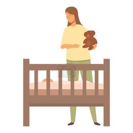 Illustration for Mom night babysitting icon cartoon vector. Care infant parent. Crib grow - Royalty Free Image