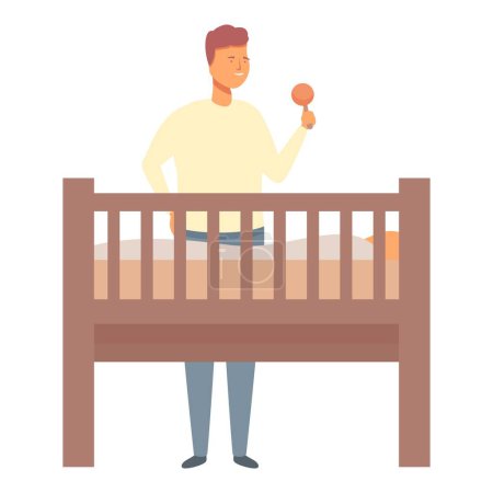 Illustration for Dad babysitter on crib icon cartoon vector. Cute alert infant. Evening alert - Royalty Free Image