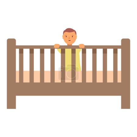 Enfant heureux dans le vecteur de dessin animé icône berceau. Service baby-sitter sommeil. Alerte bébé