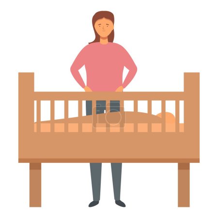 Illustration for Evening babysitter icon cartoon vector. Feeding baby. Parent tired at night - Royalty Free Image
