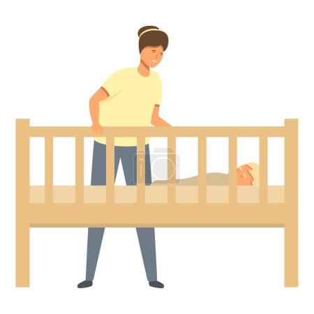 Illustration for Baby crib wooden icon cartoon vector. Sleep service care. Adorable awake - Royalty Free Image