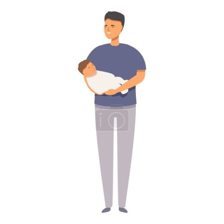 Ilustración de Papá cuidado bebé icono vector de dibujos animados. Niña dormida cansada. Alimentación guardián lindo - Imagen libre de derechos