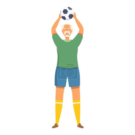Happy senior goalkeeper icon cartoon vector. Elder person workout. Football sport