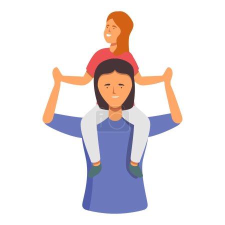Ilustración de Niño en los hombros madre icono vector de dibujos animados. Divertidas vacaciones. Juego divertido para niños - Imagen libre de derechos