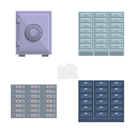 Illustration for Bank vault icons set cartoon vector. Armored box to protect money and document. Banking service - Royalty Free Image