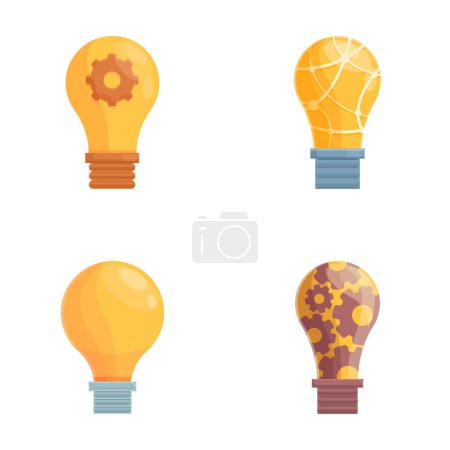 Illustration for Light bulb icons set cartoon vector. Various glowing smart lamp. Idea, creative, technology - Royalty Free Image