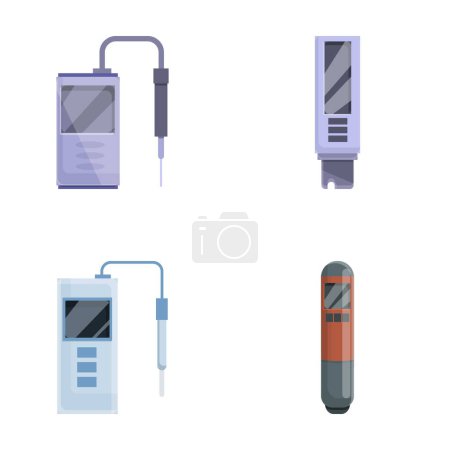 Ph meter icons set cartoon vector. Digital chemical ph meter. Sensor device