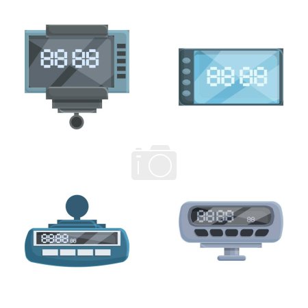 Taximeter icons set cartoon vector. Taxi service calculating equipment. Electronic device