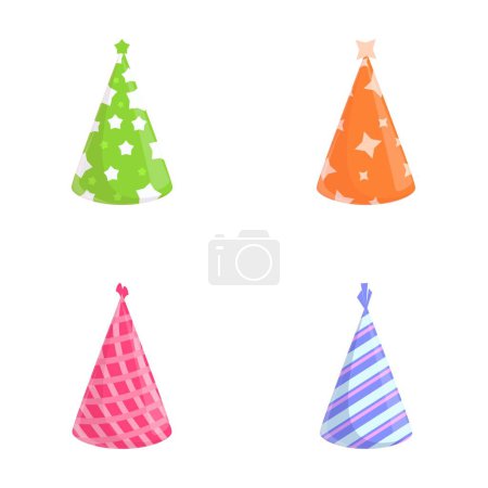Birthday hat icons set cartoon vector. Holiday celebration paper cone. Festive accessory