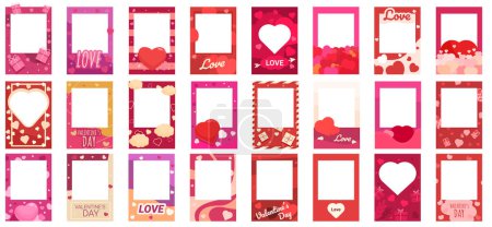 Frame valentine story icons set cartoon vector. Social media. Red design