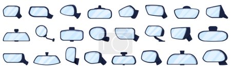 Illustration for Rearview mirror icons set cartoon vector. Automobile behind. Auto transport - Royalty Free Image