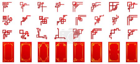 Chinese corner icons set cartoon vector. Asian divider. Oriental ornament