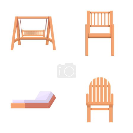 Garden furniture icons set cartoon vector. Various kind of outdoor furniture. Interior concept