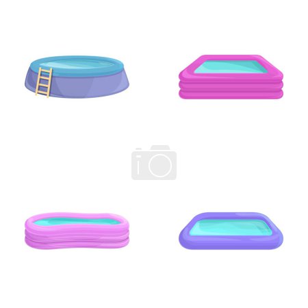 Illustration for Swimming pool icons set cartoon vector. Inflatable pool of various shape. Summer vacation - Royalty Free Image