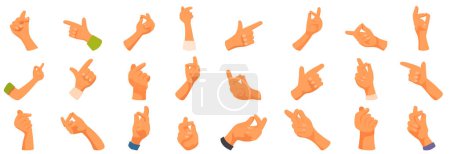 Ilustración de Fácil dedo iconos conjunto vector de dibujos animados. Un gesto de mano. Persona del puño humano - Imagen libre de derechos