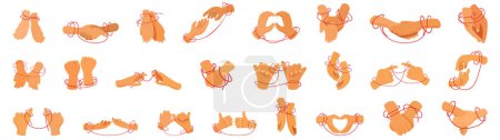 Illustration for Hands tied red thread icons set cartoon vector. Female wrist. String shape - Royalty Free Image