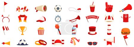 Competition match attributes icons set cartoon vector. Sport team. Game fan