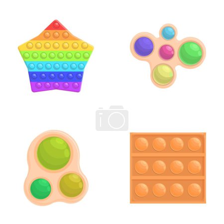 Pop it icons set cartoon vector. Pop it toy of various shape and color. Trendy antistress sensory toy