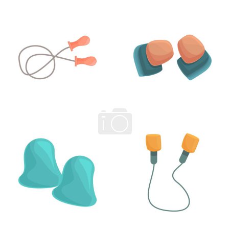 Ear plug icons set cartoon vector. Protective ear muffs. Professional equipment