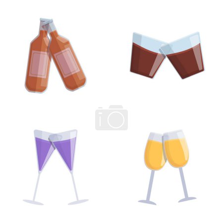Glass cheers icons set cartoon vector. Glass with alcoholic beverage. Celebration and festivity
