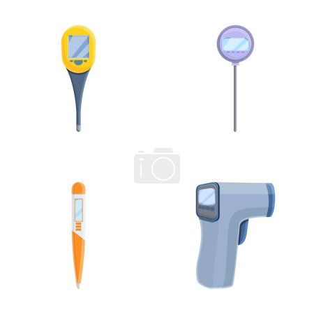 Electronic thermometer icons set cartoon vector. Various type of thermometer. Measuring device
