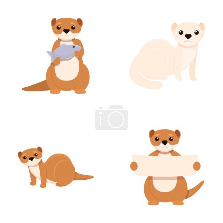 Illustration for Cute mink icons set cartoon vector. Funny cartoon mink animal. Cartoon character - Royalty Free Image