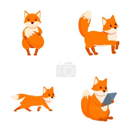 Funny fox icons set cartoon vector. Cute wild animal red fox. Cartoon character