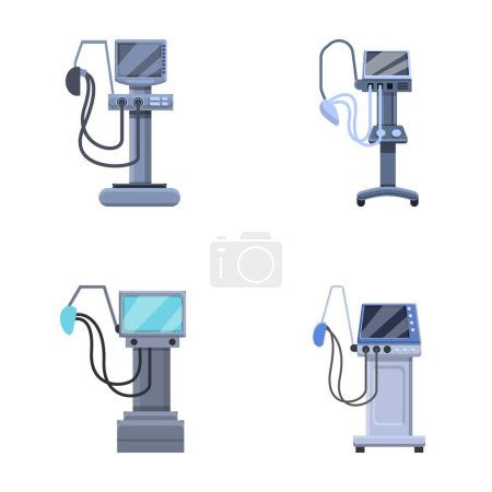 Icu ventilator icons set cartoon vector. Medical therapy for lung ventilation. Life support or resuscitation