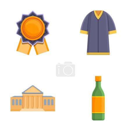 Graduation icons set cartoon vector. Attribute of educational process. Learning concept