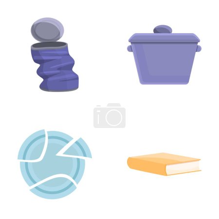 Various waste icons set cartoon vector. Household waste. Ecology, recycling concept