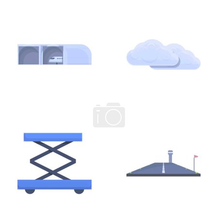Airport icons set cartoon vector. Attribute of air travel worldwide. Time to travel