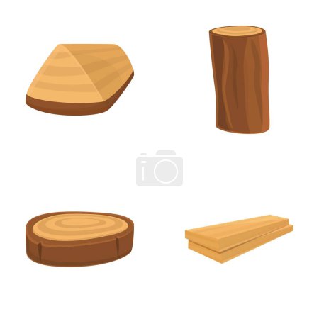 Illustration for Wooden material icons set cartoon vector. Natural lumber, carpentry material. Forestry industry - Royalty Free Image