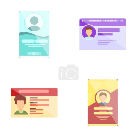 Identification card icons set cartoon vector. Driver license and identity card. Access control, personal document