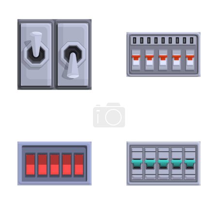 Schalter-Symbole setzen Cartoon-Vektor. Schaltkasten für elektrische Leistungsschalter. Elektrische Ausrüstung