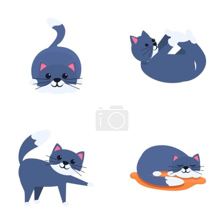 Katzensymbole setzen Cartoon-Vektor. Verschiedene süße Cartoon-Katze. Tier, Haustier