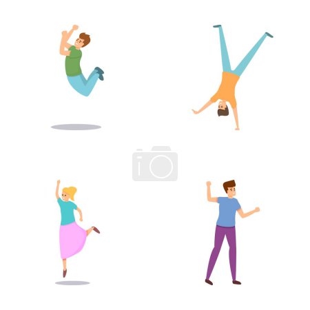 Overactive people icons set cartoon vector. Guy and girl with adhd syndrome. Behavior problem, psychology concept