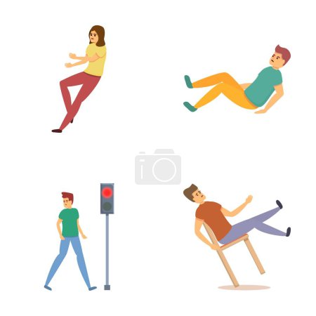Illustration for Human traumatization icons set cartoon vector. Case of physical trauma. Misfortune, failure, accident - Royalty Free Image
