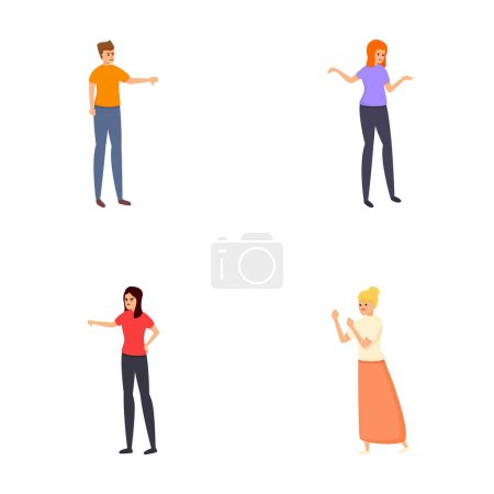 Disapproval icons set cartoon vector. People with negative gesture. Negative, feedback