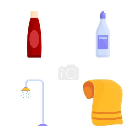 Bathing equipment icons set cartoon vector. Various accessory for bathing. Hygiene concept