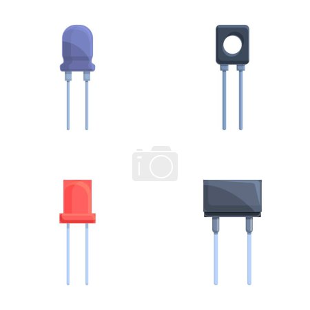 Various capacitor icons set cartoon vector. Capacitor and transistor. Electronic component