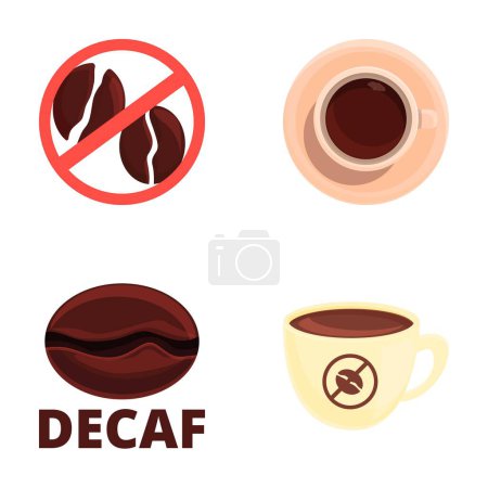 Icônes décaféiné définir vecteur de dessin animé. Une tasse de café décaféiné chaud. Boisson décaféinée