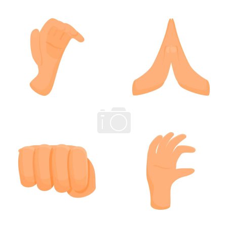 Mano iconos gesto conjunto vector de dibujos animados. Varios gestos de mano humana. Comunicación interactiva
