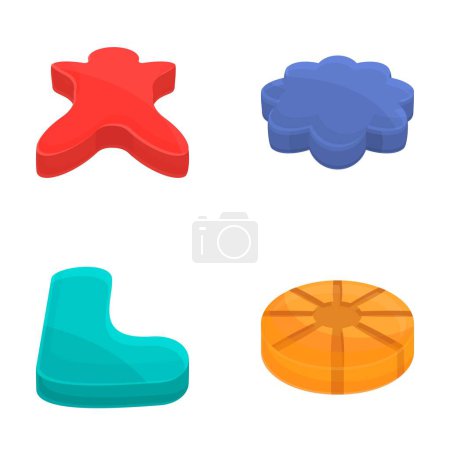 Cookie cutter icônes set vecteur de dessin animé. Divers coupe-biscuits colorés. Accessoire de cuisson